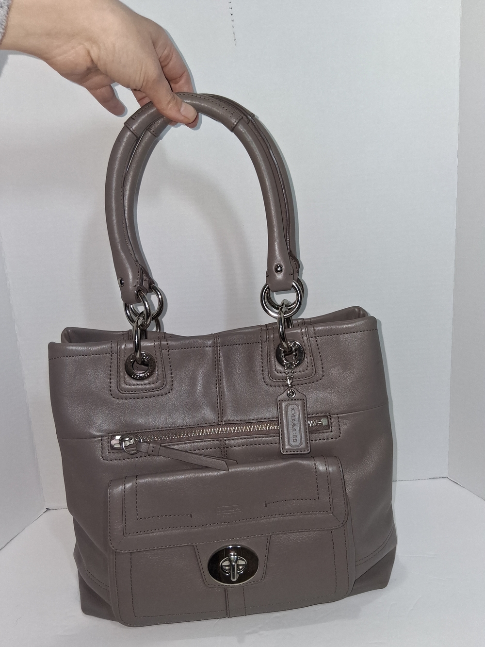Coach Taupe Hampton Shoulder Bag with Turn-Lock Pocket J1373-Z27748